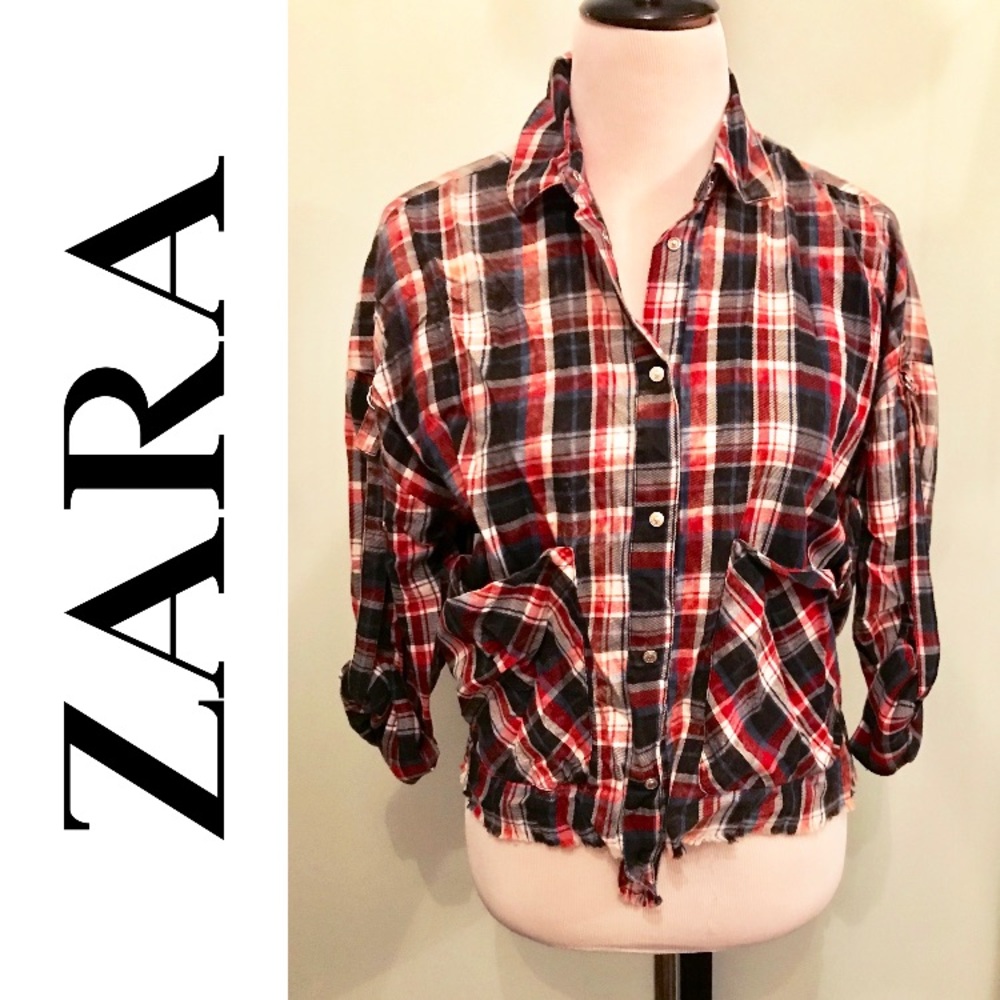 🆕 Zara Plaid Cropped Button Down Shirt